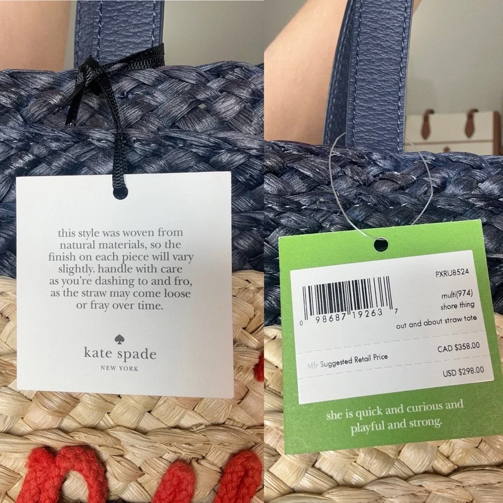 Kate Spade NWT Out and About Straw Tote from Shore Thing Line Retails $298 - Picture 12 of 14